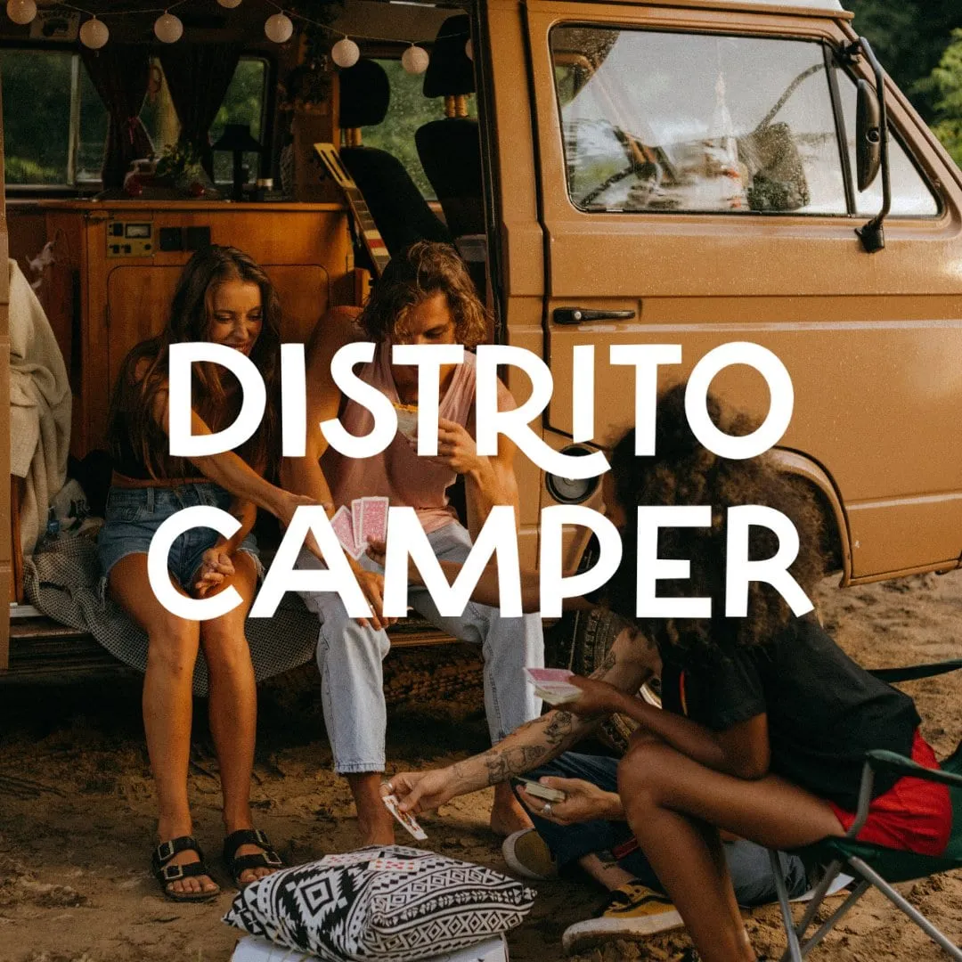 Jóvenes jugando a las cartas junto a una furgoneta camper.