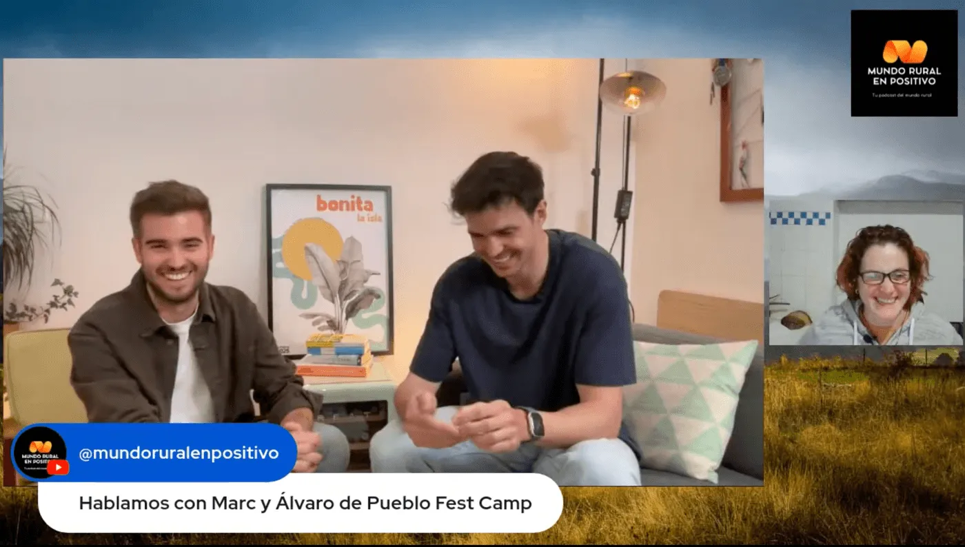 Marc y Álvaro, de PUEBLO Fest Camp, durante la entrevista en directo de Mundo Rural en Positivo